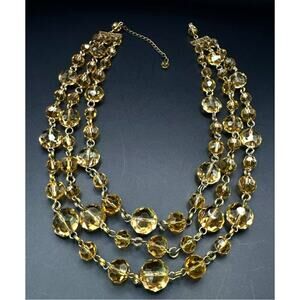 Vintage Glass Citrine-colored Crystal Beaded Necklace Art Deco